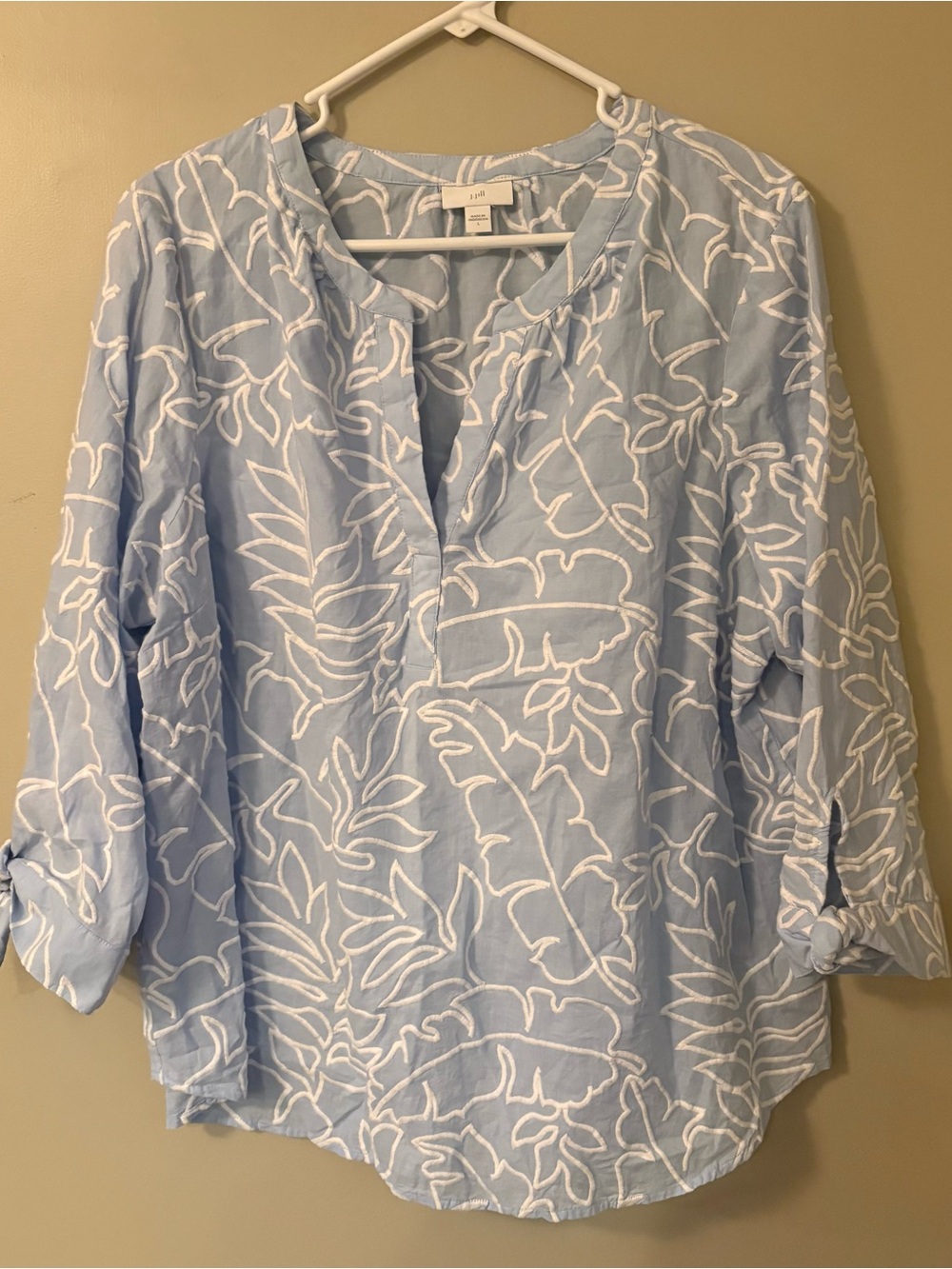 J. Jill Light Blue Tunic with White Floral Outline